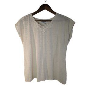 Joanna Blouse Vintage Women White Lace Inset USA SZ Medium